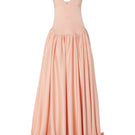 Studio NK Grace peach maxi dress displayed on a mannequin, featuring a flowing silhouette and elegant design.