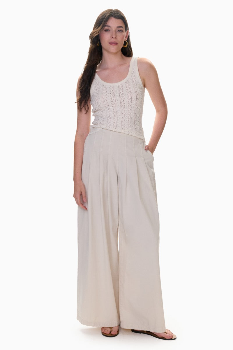 Rebecca Taylor Grace wide leg pants in alabaster fabric, featuring a relaxed fit and high waist silhouette.