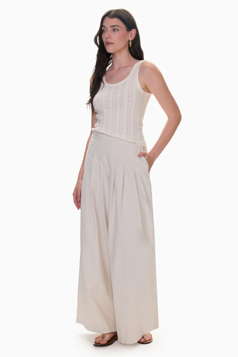Rebecca Taylor Grace wide-leg pants in alabaster fabric, featuring a relaxed fit and flowing silhouette.
