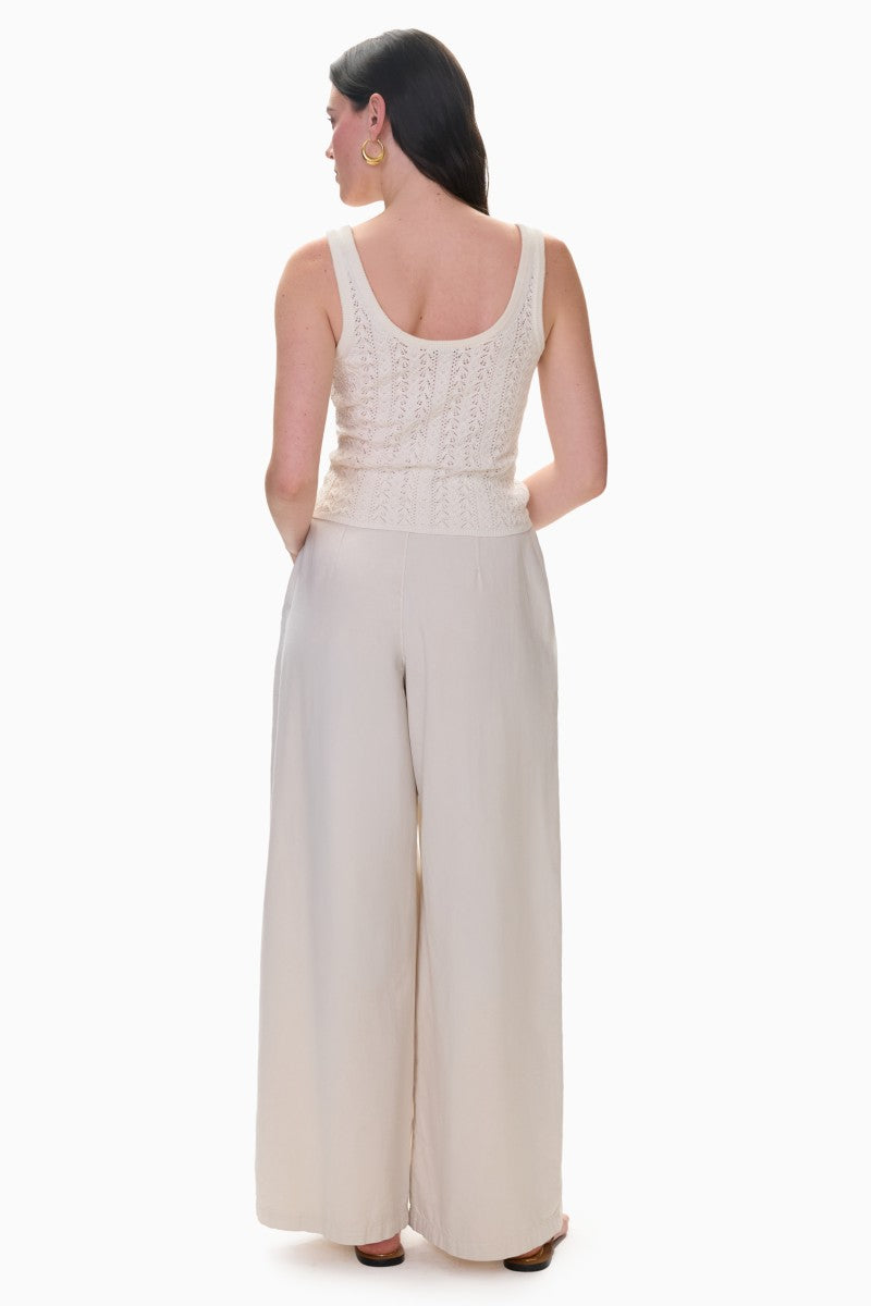 Rebecca Taylor Grace wide leg pants in alabaster fabric, featuring a relaxed fit and flowy silhouette.