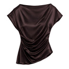 Brown Greek satin top by Acaria Studio, featuring elegant satin fabric and a stylish, fitted design for a sophisticated look.