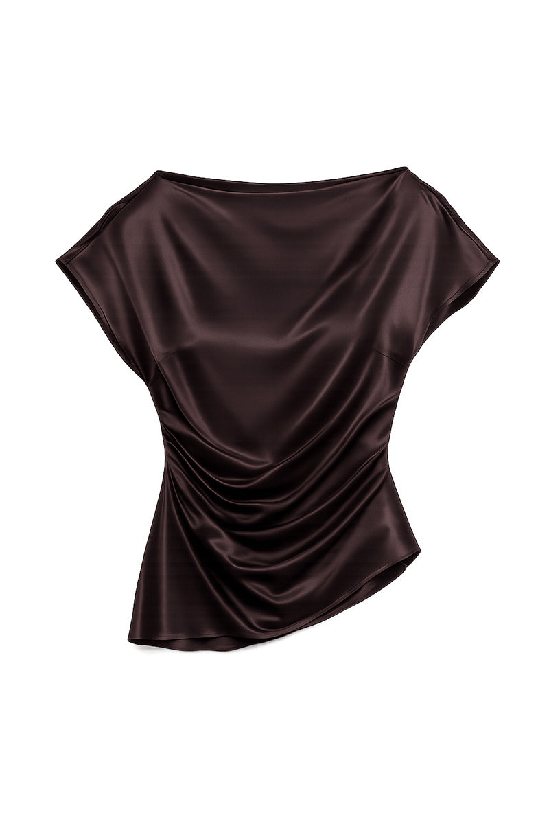 Brown Greek satin top by Acaria Studio, featuring elegant satin fabric and a stylish, fitted design for a sophisticated look.