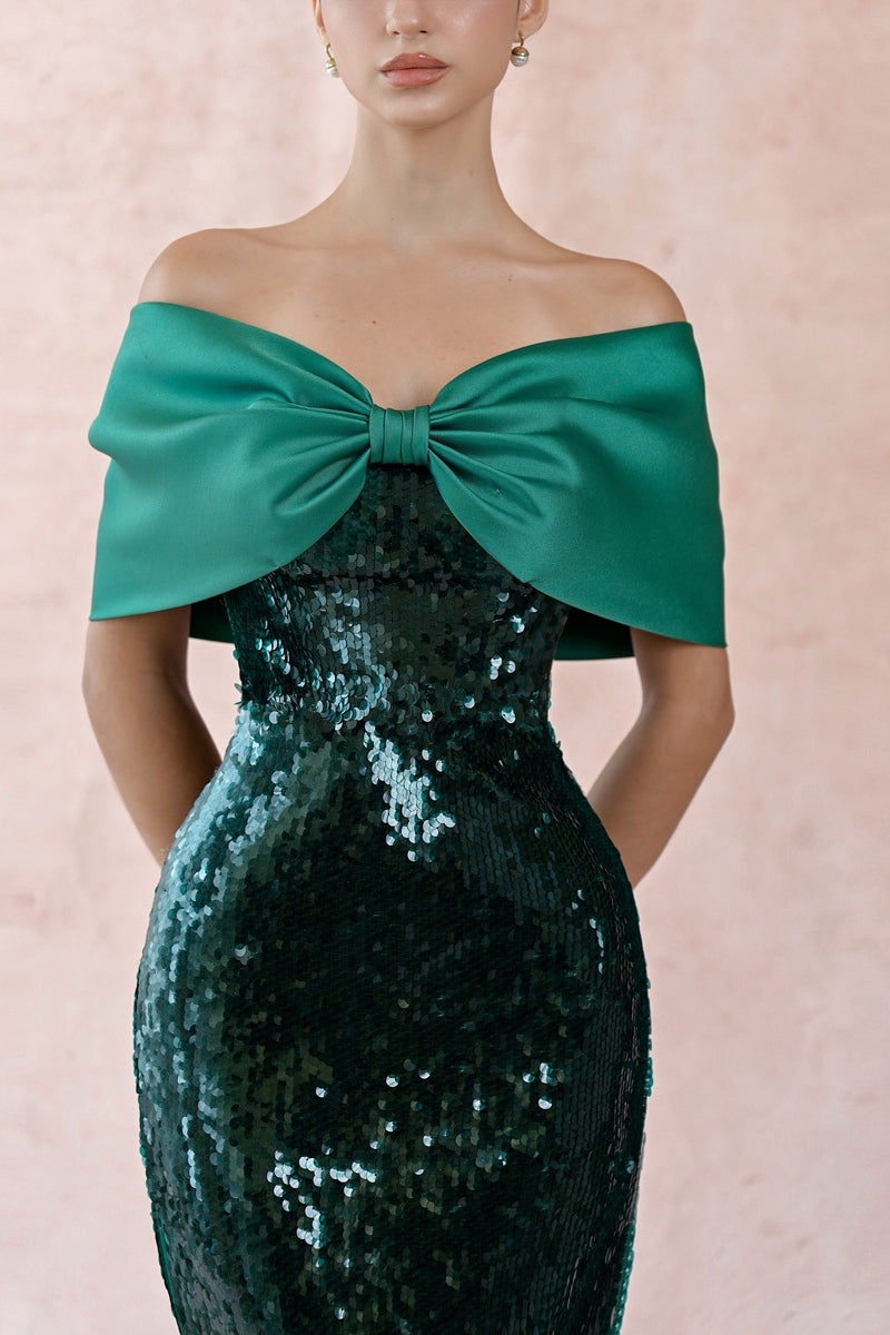 GREEN BIG BOWTIE DRESS - CULT MIA
