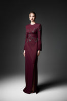 Long sleeve ox embroidered gown by GVLUX featuring intricate embroidery and elegant design, perfect for special occasions.