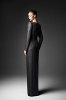 Gray sweetheart neckline gown by GVLUX featuring elegant fabric and a flowing silhouette, perfect for formal occasions.