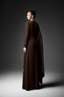 Elegant ELODIE deep tone embroidered gown by GVLUX featuring intricate embroidery and flowing fabric for special occasions.