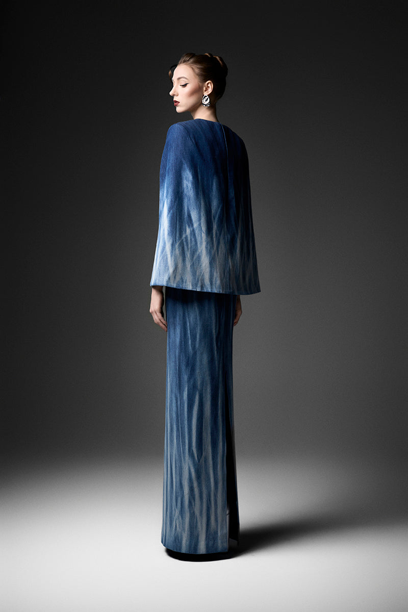 Elegant GVLUX water ripples long sleeve gown with flowing fabric and intricate design, perfect for formal occasions.