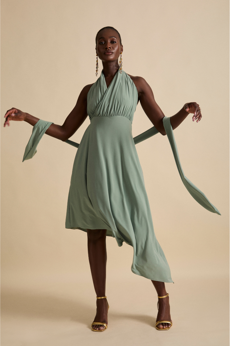 GAIA MIDI DRESS IN SMOKE GREEN