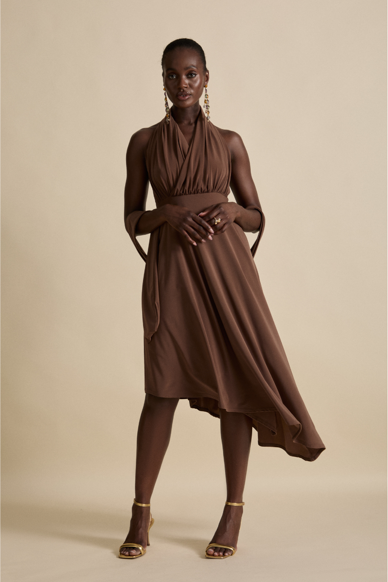 GAIA MIDI DRESS IN WOODSMOKE TAN