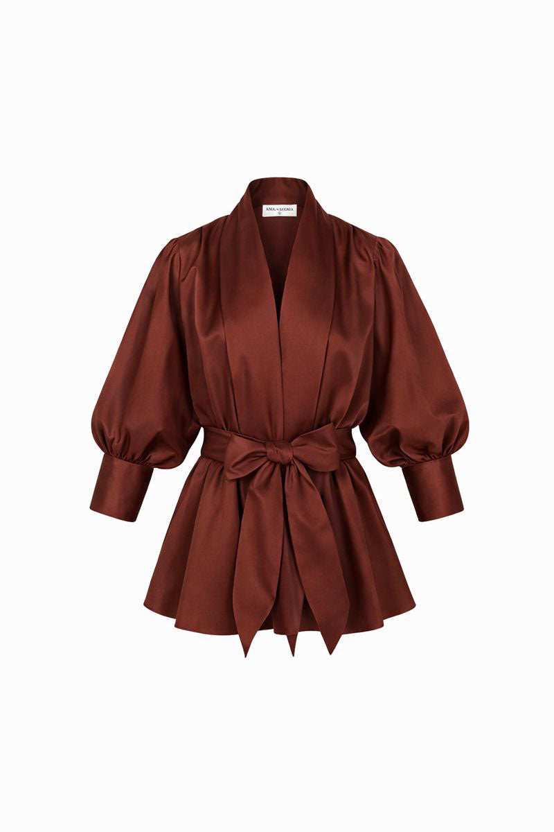 Ana + Maria Gala top in mahogany, showcasing the stylish sleeveless blouse with a relaxed fit and elegant neckline.
