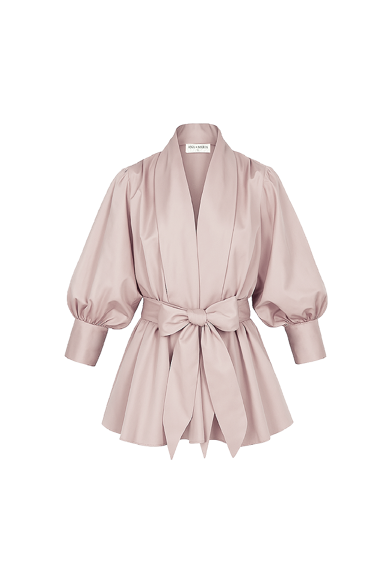 Ana + Maria Gala top in pale pink, stylish women's blouse with soft fabric and elegant design, shown on a model.