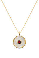 Gold vermeil January birthstone garnet and mother-of-pearl necklace by Freya Rose featuring a delicate pendant.