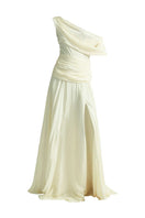 Deme by Gabriella Gemma off-white gown with elegant design and flowing fabric, perfect for formal occasions.