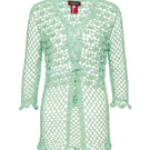 Handmade California Mint crochet shirt by Andreeva featuring intricate crochet patterns and a relaxed fit.