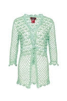 Handmade California Mint crochet shirt by Andreeva featuring intricate crochet patterns and a relaxed fit.