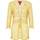 Handmade California yellow crochet shirt by Andreeva, featuring intricate crochet details and a relaxed fit.
