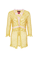 Handmade California yellow crochet shirt by Andreeva, featuring intricate crochet details and a relaxed fit.