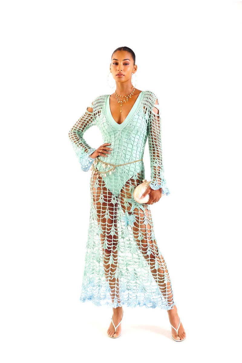 AQUA MARINE HANDMADE MAXI COVER-UP AND DRESS