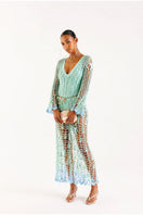 Andreeva aqua marine handmade maxi cover-up and dress with flowing fabric and intricate design, perfect for beach or summer wear.