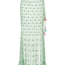 Andreeva California Mint handmade knit midi skirt displayed flat, showcasing its soft mint green color and textured knit fabric.