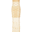Andreeva lemon vanilla handmade maxi crochet dress with a flowing design, featuring intricate crochet patterns and a fitted waist.