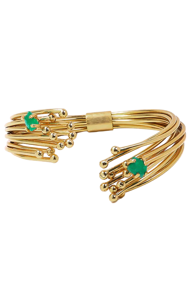 Gold Geo Emerald Bracelet by Fenomena featuring a sleek design with green emerald accents and intricate gold detailing.