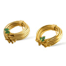Gold Geo Emerald Earrings by Fenomena featuring geometric design with vibrant green emeralds and sleek gold setting.