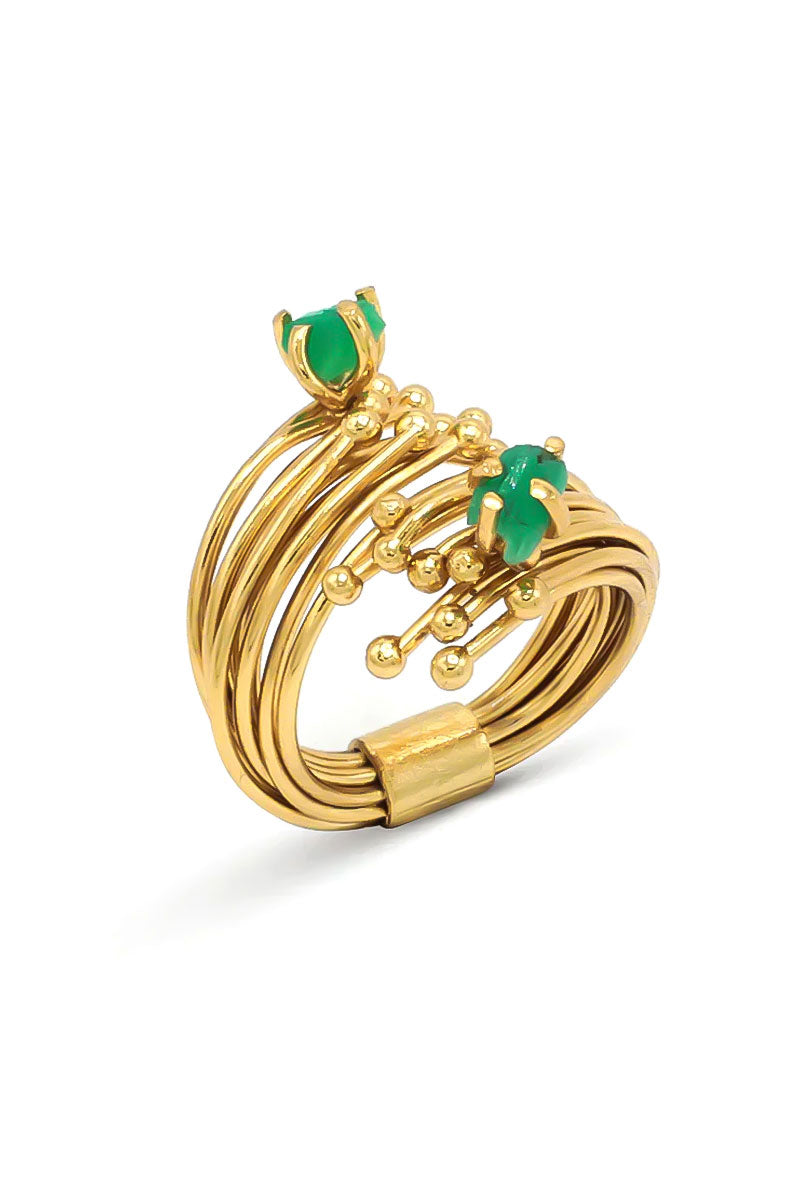 Gold GEO emerald ring by Fenomena featuring a geometric design with a central emerald gemstone set in a stylish gold band.