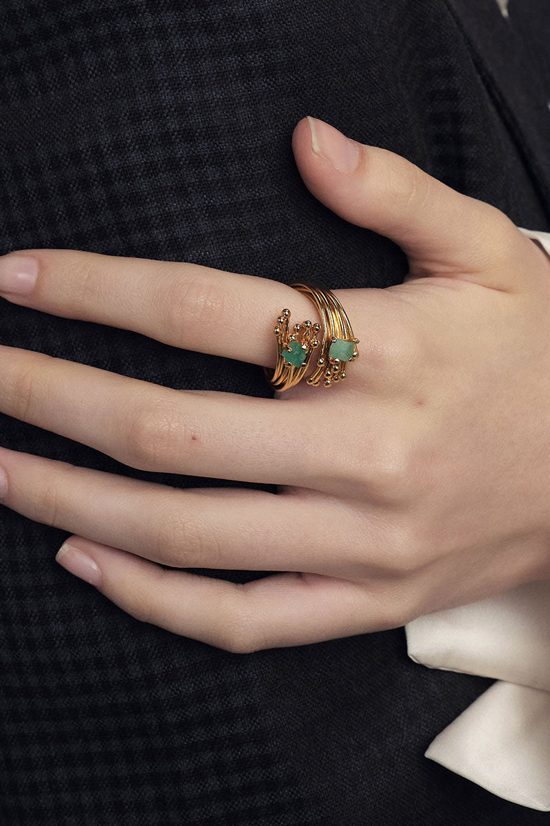 Gold Geo Emerald Ring by Fenomena featuring a vibrant emerald gemstone set in a stylish gold band.