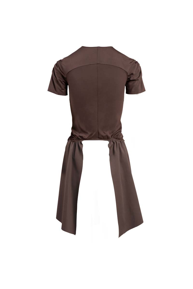 Brown gesture top by YASSMIN SALEH featuring a stylish front design, perfect for casual and trendy outfits.