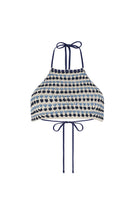 Nelblu Ginni Top Bikini in blue print with adjustable straps, featuring a stylish and comfortable design for swimwear.