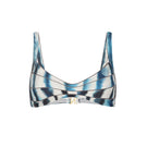Nelblu Amanecer top bikini in blue printed fabric, with adjustable straps and stylish design for beach or poolwear.