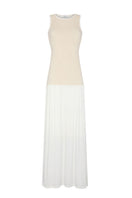 Beige Nelblu Liz maxi dress displayed on a model with flowing fabric and elegant design, perfect for casual or summer wear.