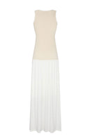 Nelblu beige maxi dress from the Liz Dress collection, flowing fabric with a relaxed fit and elegant neckline.