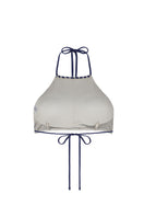 Nelblu Ginni top bikini in blue print with adjustable straps and tropical design, perfect for beach or poolside wear.