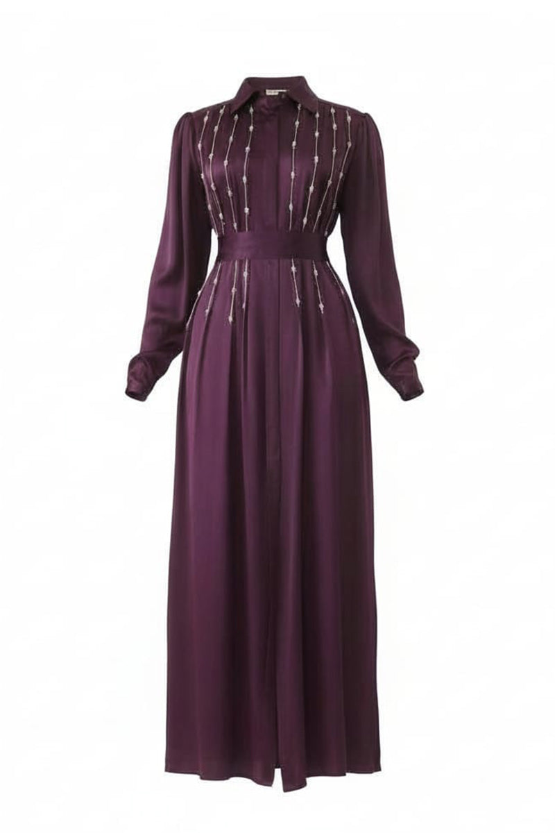 INDIRA EMBELLISHED DRESS IN AUBERGINE