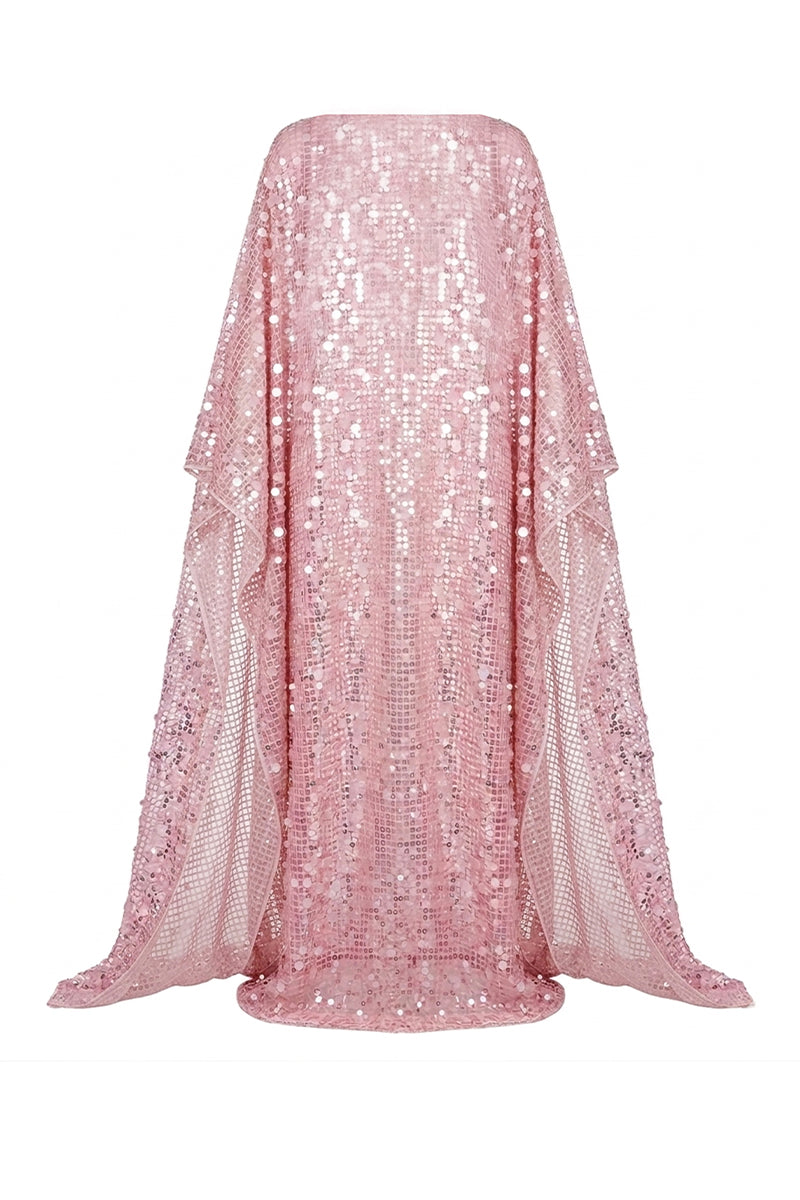 Nude mannequin wearing Nur Karaata Palm House Maxi Dress in flowing fabric, showcasing its elegant, full-length design.