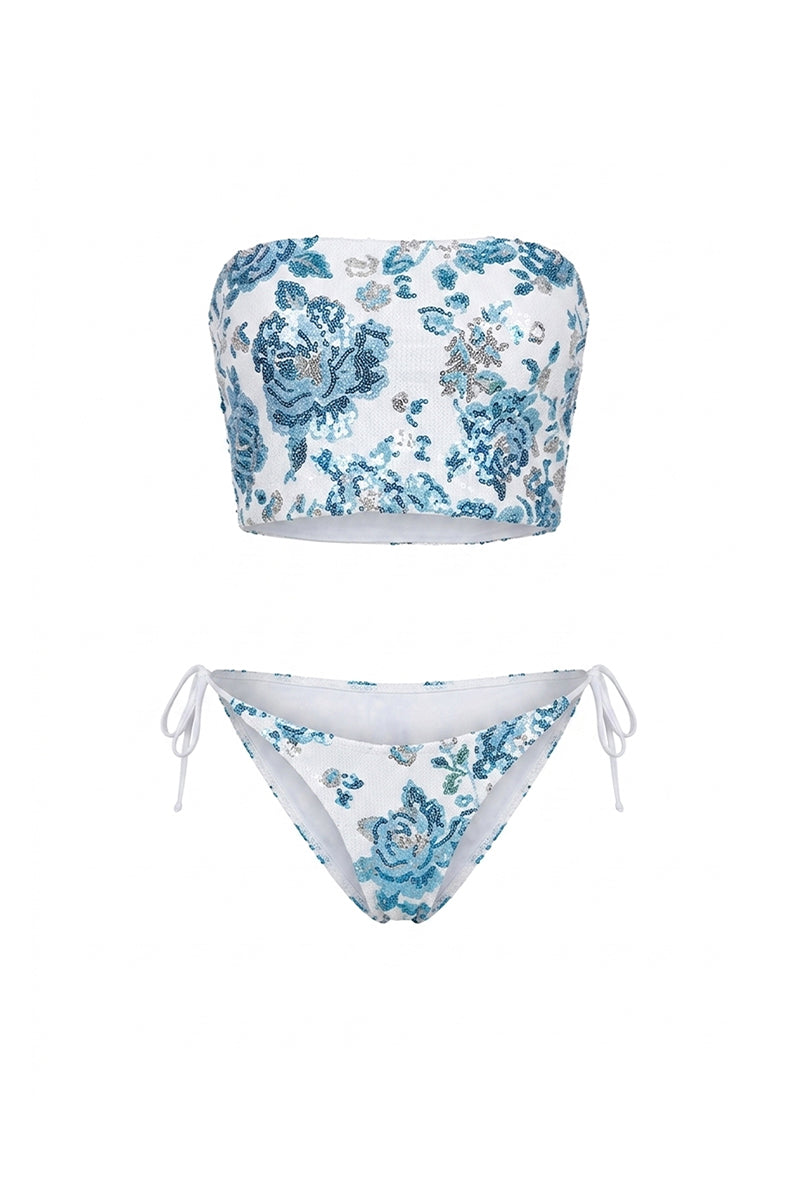 White Elephant Bikini by Nur Karaata displayed on a ghost mannequin, showcasing the stylish bikini design and fit.