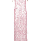 Nur Karaata Royal Poinciana maxi dress displayed on ghost mannequin, flowing fabric and elegant design perfect for summer occasions.