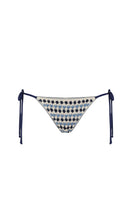 Nelblu LILI bikini bottom in blue printed fabric, shown in ghost image, perfect for stylish swimwear and beachwear.