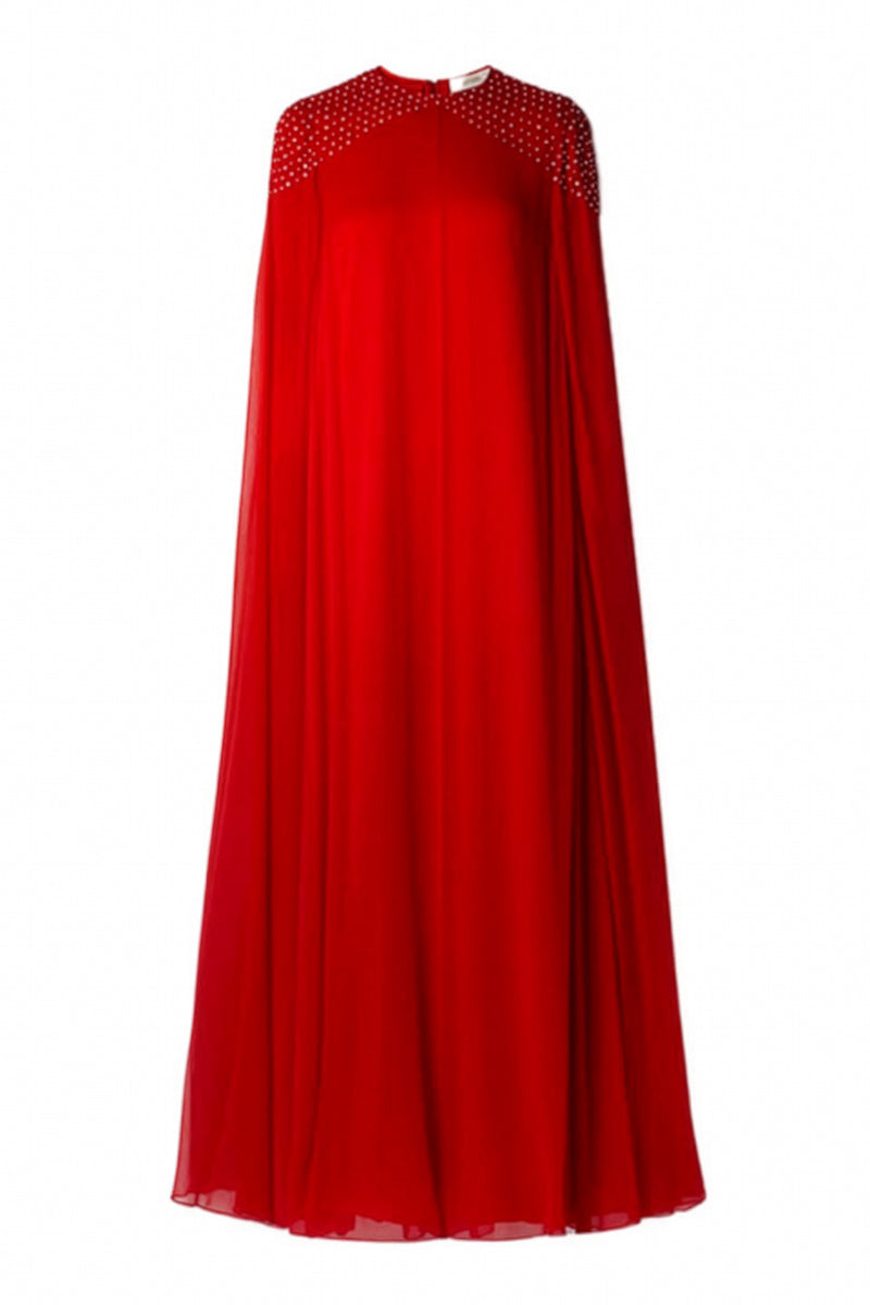 SILK CHIFFON KAFTAN DRESS IN RED