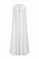 White CULT MIA X SEMSEM silk chiffon kaftan maxi dress with crystal neckline, back view showcasing flowing fabric and elegant design.