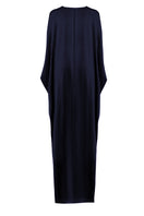 Navy SemSem maxi dress featuring crystal details, shown from the back with a flowing silhouette and elegant design.