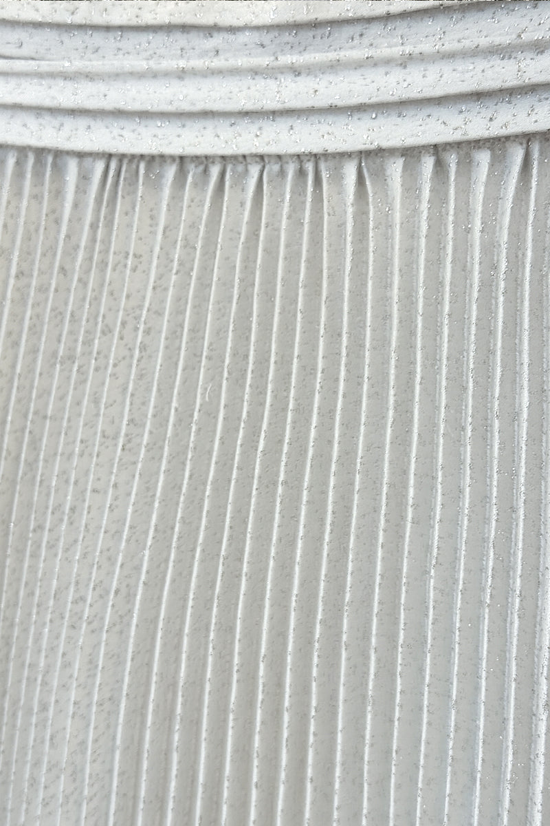PLEATED SILK METALLIC MAXI SKIRT IN WHITE AND SILVER - CULT MIA