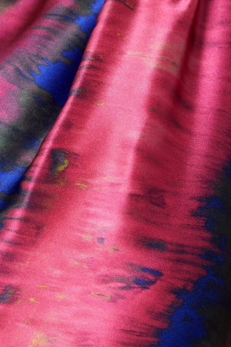 ONE SHOULDER DRAPED TIE-DYED SILK-SATIN MAXI DRESS IN PINK - CULT MIA