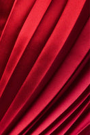 Red satin cropped plissé bustier top by SemSem with adjustable straps and structured sweetheart neckline.