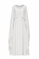 White Cult Mia X SemSem silk chiffon kaftan with crystal neckline, front view showcasing flowing maxi dress design.