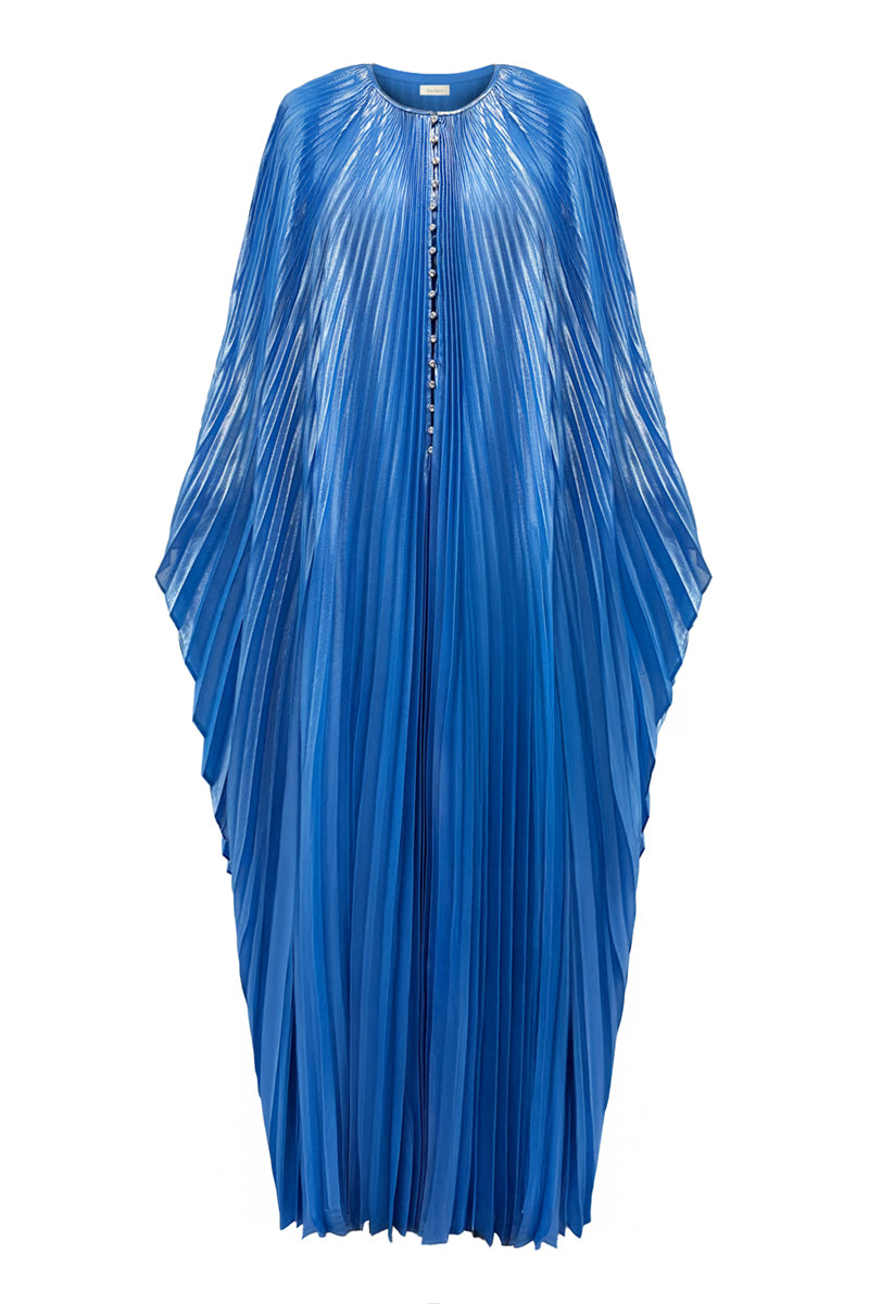 PLEATED KAFTAN IN SKY BLUE METALLIC