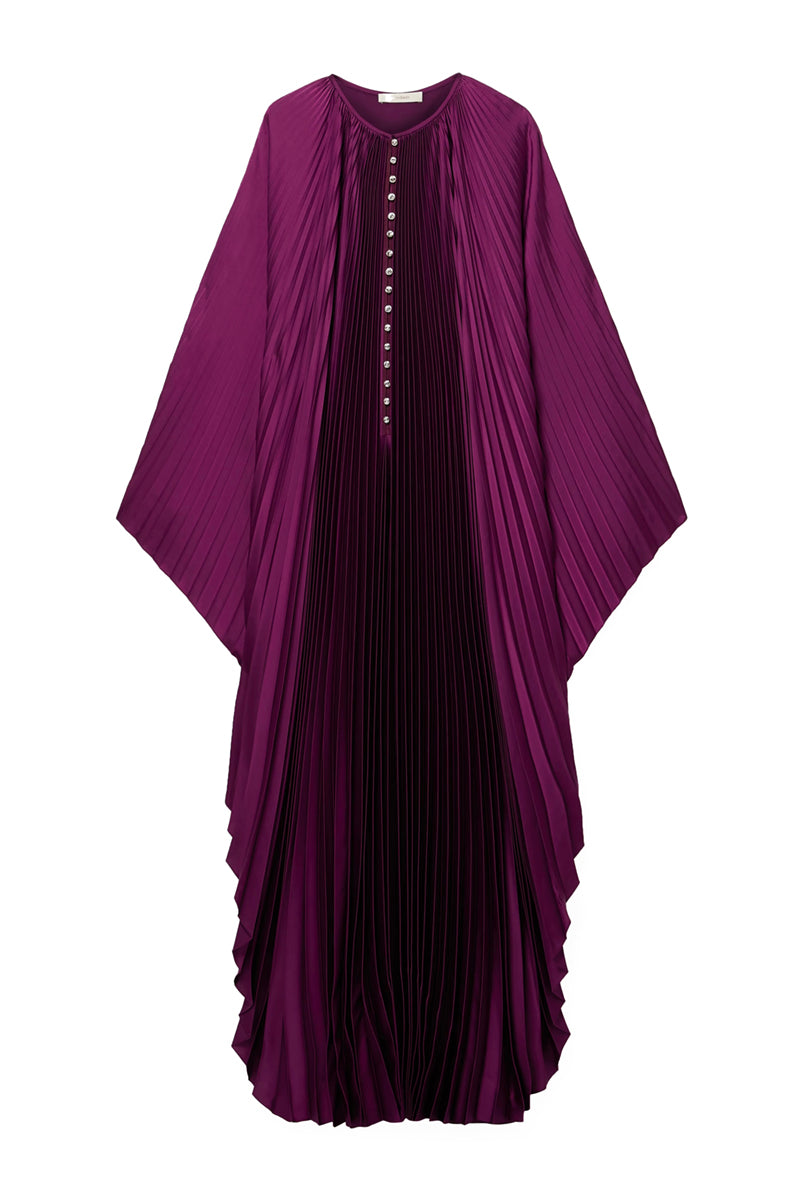 CULT MIA X SEMSEM PLEATED KAFTAN DRESS WITH CRYSTAL BUTTONS IN PURPLE