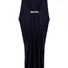 Navy SemSem maxi dress with crystal detail, featuring a flowing silhouette and elegant design, shown from the front.